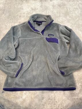 Patagonia Gray Fleece Pullover with Purple Trim